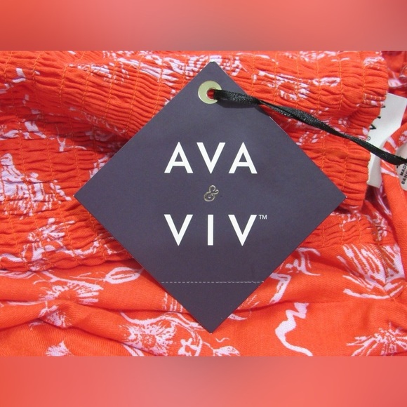 Women's Puff Short Sleeve Blouse - Ava & Viv™ Orange Floral 2X - Picture 4 of 5